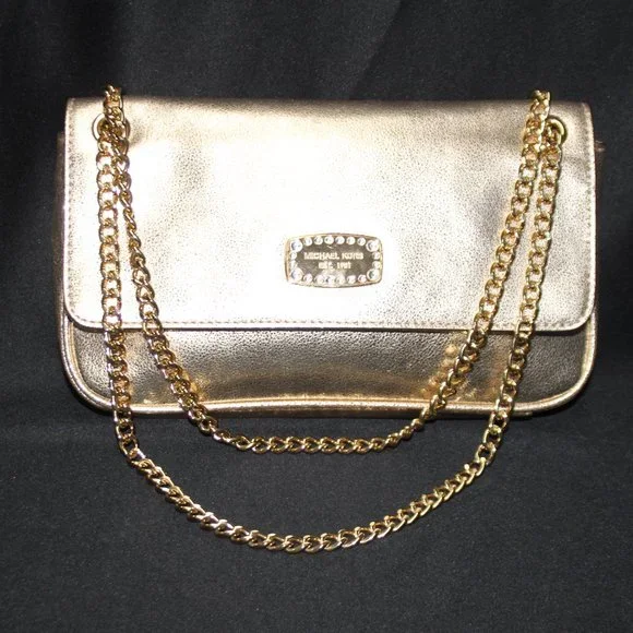 NWOT Michael Kors Gold Leather Shoulder Bag with Chain Strap - Picture 1 of 16